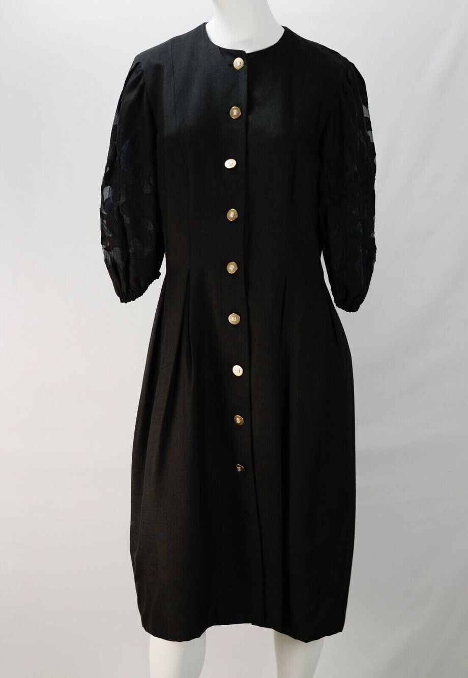 Richilene NY Black Button Front 3/4 Sleeve Dress Sz 12